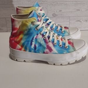 Converse CTAS Lugged Platform Sneakers in Rainbow Tie Dye Print Women's 10